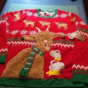 NWT Jolly Sweater Ugly Christmas Sweater Goat w/Jingle Bells Mens Women's XL